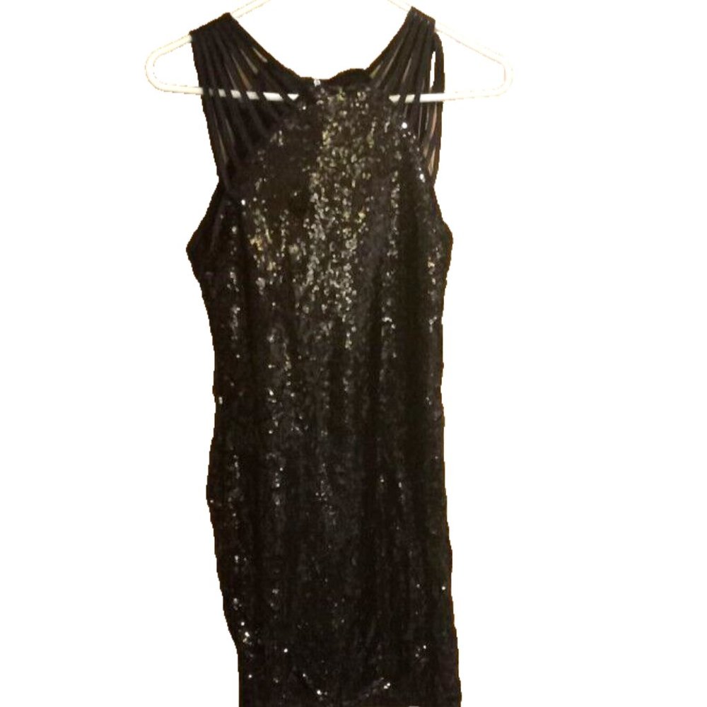 Womans Pink Lily Sequined Dress size small black sleeveless new with tags Image
